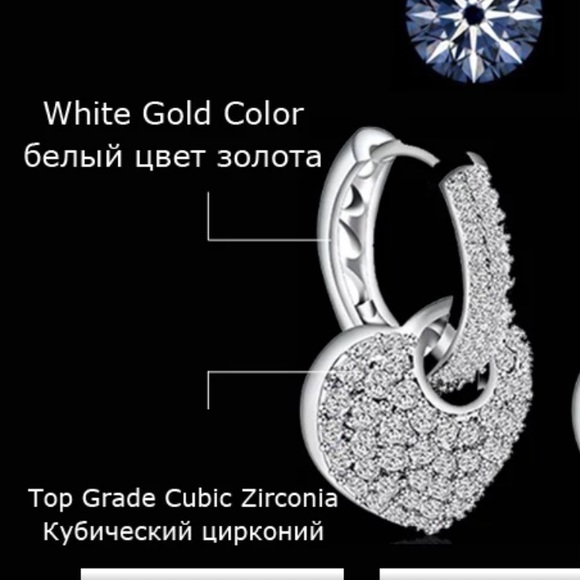 Beautiful Gold Plated Cubic Zircon Heart Earrings - Picture 3 of 7